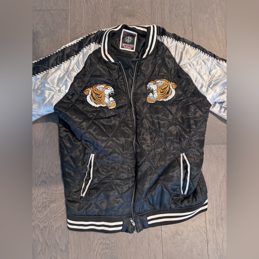 Black and Silver Embroidered Bomber